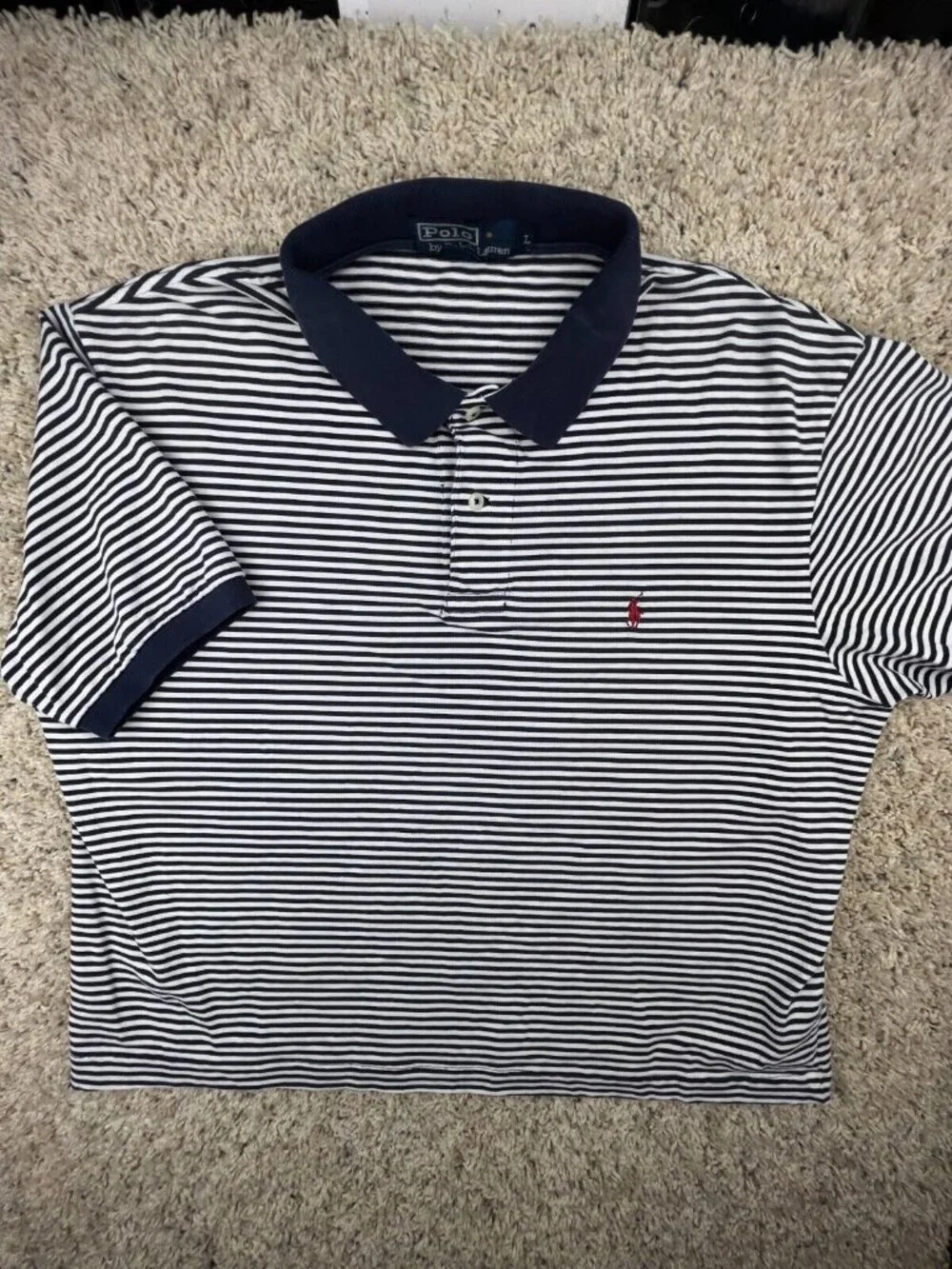 Polo Ralph Lauren SHORT SHORT Sleeve Polo Shirt Cotton Large Striped Blue White